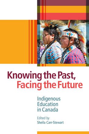 Knowing the Past, Facing the Future: Indigenous Education in Canada, edited by Sheila Carr-Stewart. photo: two Indigenous youth wearing traditional headdresses and braided hair, looking off the left edge of the page.