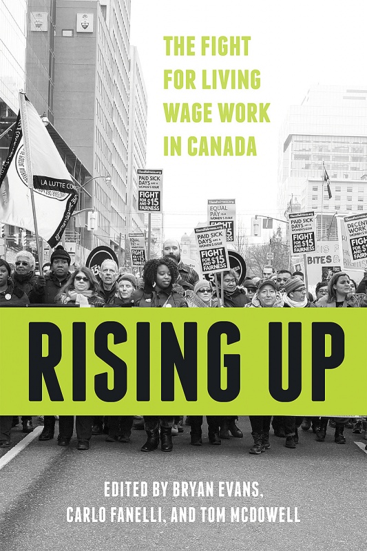Final cover for Rising Up. A black and white photo of a march.